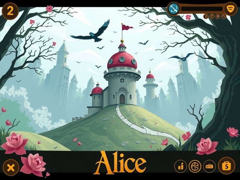 Screenshot of Alice Game Creator's user interface with tool panels and a 3D view of Wonderland