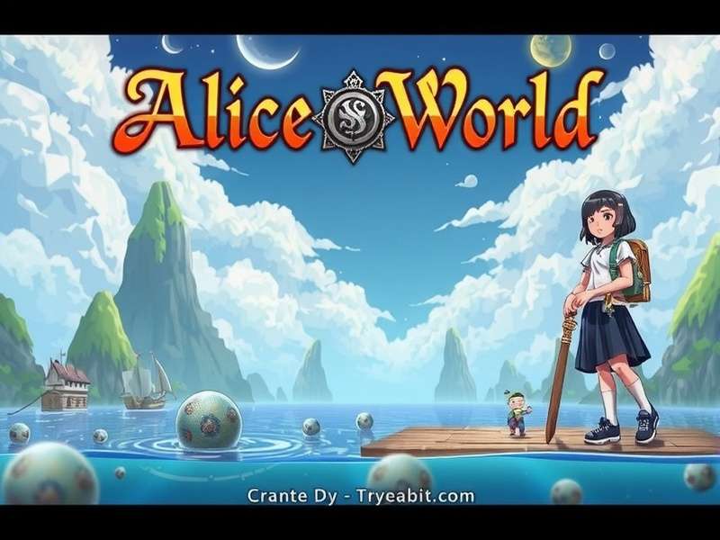 Alice standing in a distorted, gothic Wonderland with giant cards and dark imagery
