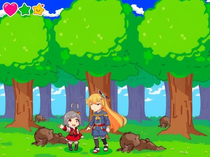 Screenshot from Heart No Kuni No Alice showing Alice and several male characters in a stylized garden