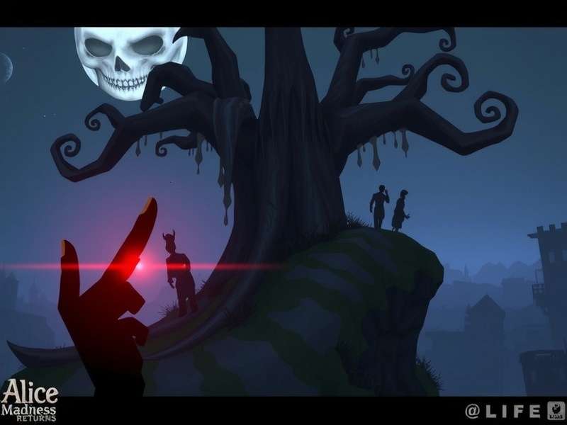 Alice Madness Returns gameplay screenshot showing Alice in a distorted Victorian London street