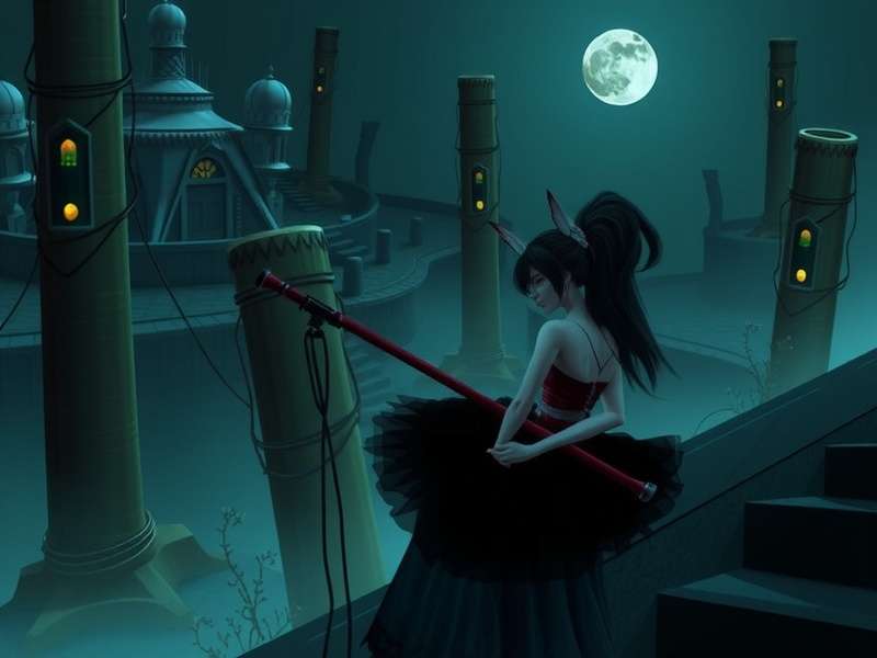 Alice from American McGee's Alice stands in the twisted Wonderland with her vorpal blade